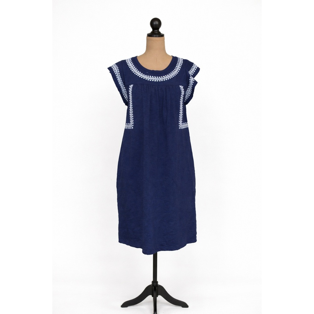 Gap Navy Embroidered Shift Dress  Boho Coastal Chic Minimalist Summer Style‎